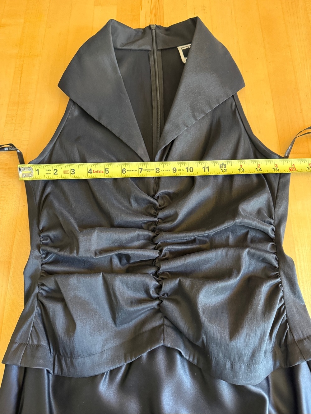 TADASHI SHOJI Black Ruched Satin Tuxedo Style Evening Gown Vintage 90s Sz 6 *EUC - Picture 8 of 11